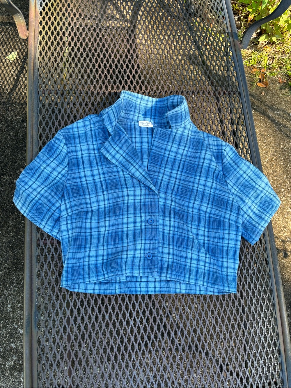 John Galt Blue Plaid Cropped Button-Up